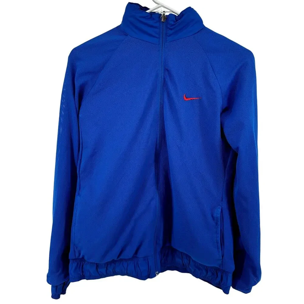 Nike Reversible Windbreaker Jacket Full Zip Logo Hidden Hood Royal Blue M